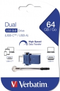 Verbatim Dual Drive USB 3.0/USB-C - 64 GB Sort