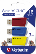 Verbatim Store 'n' Click USB Nøgle - 16 GB Rød/blå/gul