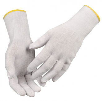Tekstilhandske, hvid, inderhandske - 12 par, alle st&oslash;rrelser