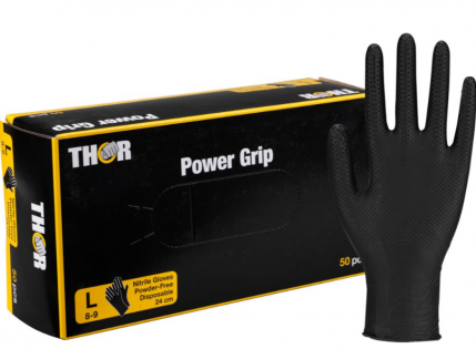 THOR PowerGrip, sort, nitril, u/pudder, 100stk., alle st&oslash;rrelser